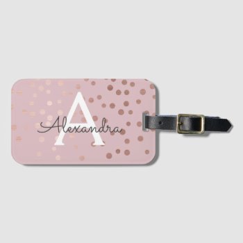 Rose Gold Confetti Monogram Name And Initial Luggage Tag by Hot_Foil_Creations at Zazzle