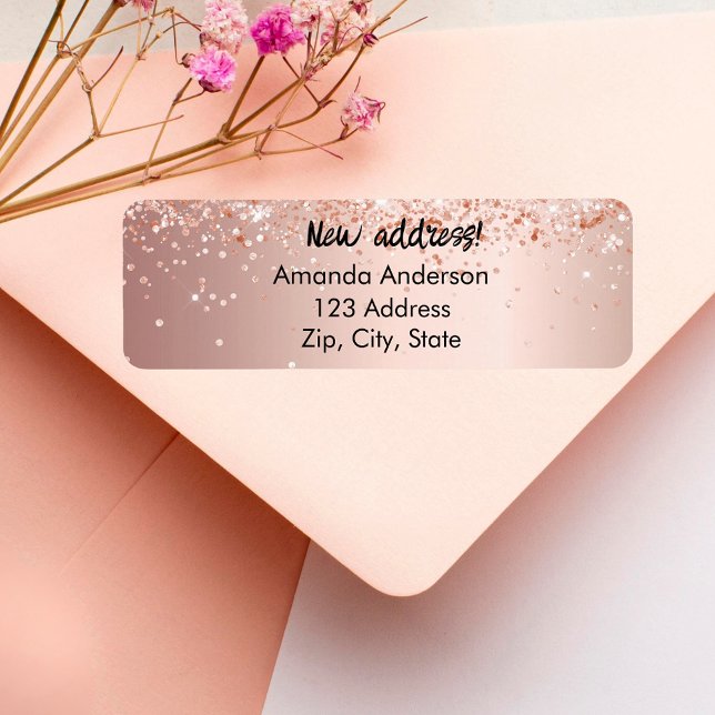 Rose gold confetti moved new return address label (Creator Uploaded)