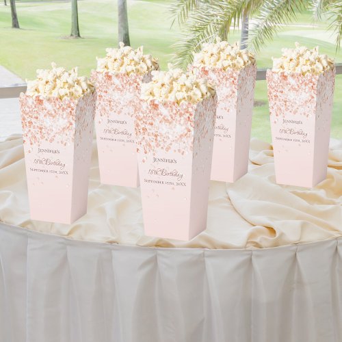 Rose gold confetti name birthday favor boxes