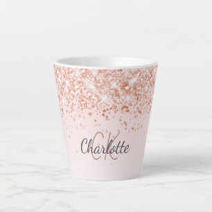 Rose gold confetti name script latte mug
