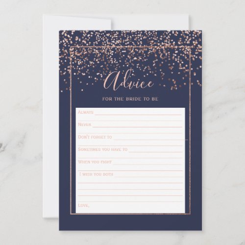 Rose gold confetti navy blue Advice bridal shower