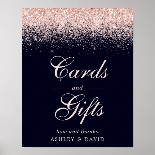 Rose Gold Confetti Navy Blue Chic Cards and Gifts Poster