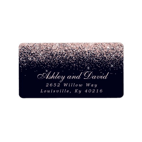 Rose Gold Confetti Navy Blue Modern Address Label