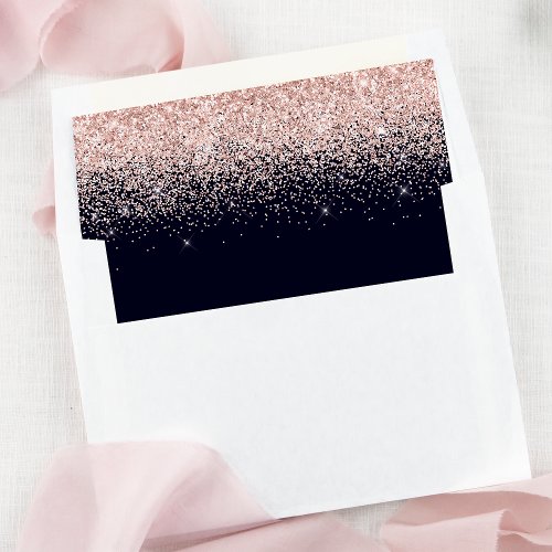 Rose Gold Confetti Navy Blue Modern Wedding Envelope Liner