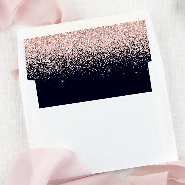 Rose Gold Confetti Navy Blue Modern Wedding Envelope Liner (Creator Uploaded)