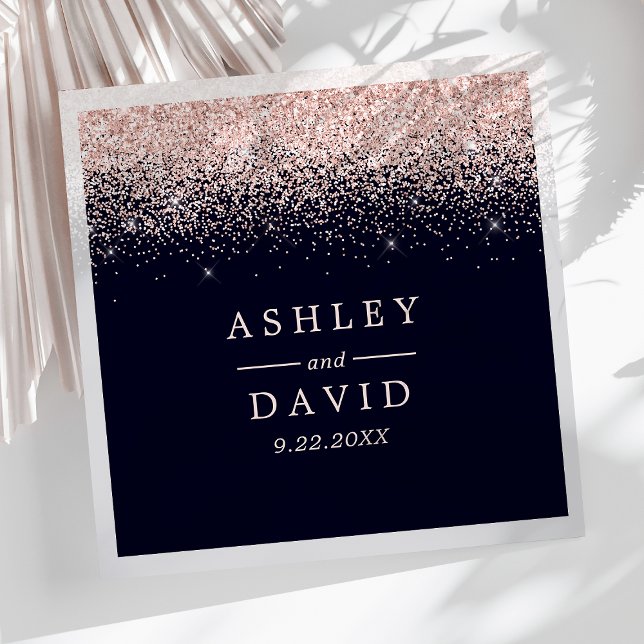 Rose Gold Confetti Navy Blue Modern Wedding Napkins (Creator Uploaded)