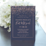 Rose gold confetti navy blue script bat Mitzvah Invitation<br><div class="desc">Rose gold confetti navy blue typography bat mitzvah</div>