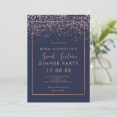 Rose gold confetti navy blue script Sweet 16 Invitation (Standing Front)