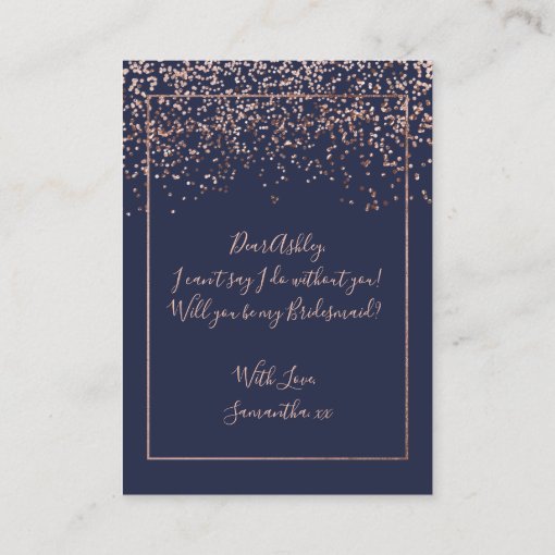 Rose Gold Confetti Navy Blue Typography Bridesmaid Enclosure Card Zazzle