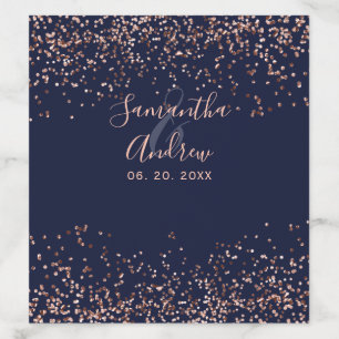 Rose gold confetti navy blue typography wedding envelope liner