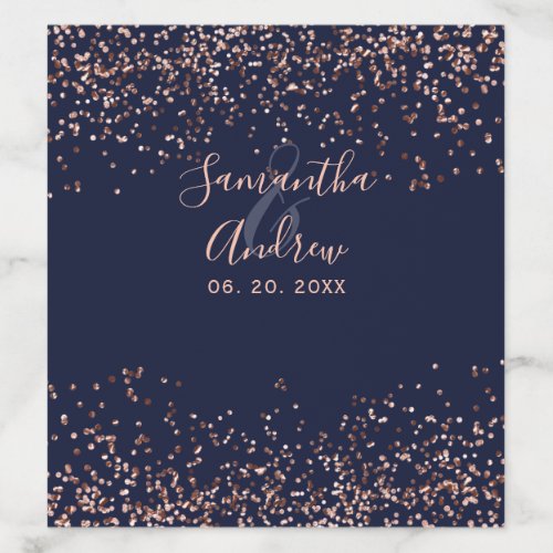 Rose gold confetti navy blue typography wedding envelope liner