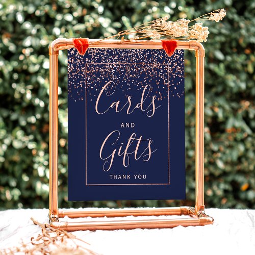 Rose gold confetti navy blue wedding Card gifts  Foam Board