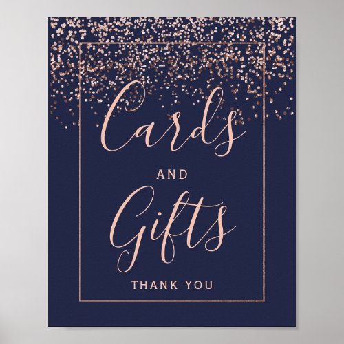 Rose gold confetti navy blue wedding Card gifts Poster