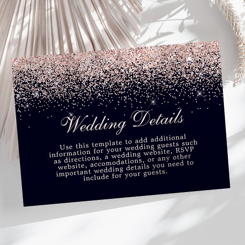 Rose Gold Confetti Navy Blue Wedding Details Info Enclosure Card