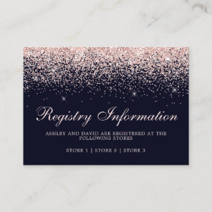 Rose Gold Confetti Navy Blue Wedding Registry Enclosure Card