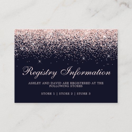 Rose Gold Confetti Navy Blue Wedding Registry Enclosure Card