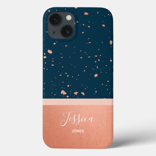 Rose Gold Confetti Navy  Pink Color Block iPhone 13 Case