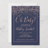 Rose gold confetti navy typography baby shower invitation (Front)