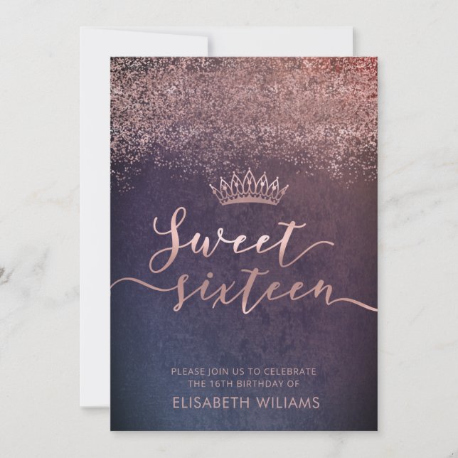Rose gold confetti ombre tiara  invitation (Front)
