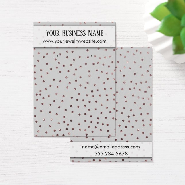 Rose Gold Confetti on Gray Earring Holder Card (Desk)