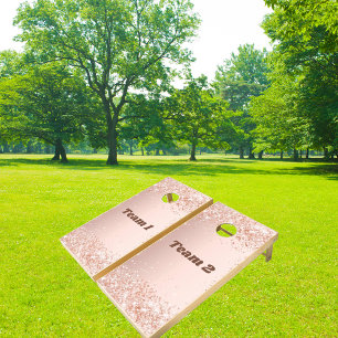 Rose gold confetti party teams cornhole set