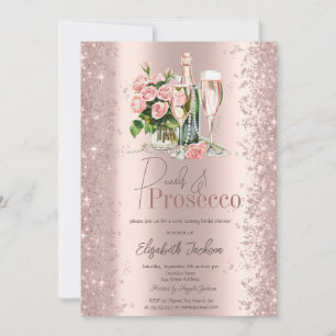 Rose Gold Confetti Pearls Prosecco Bridal Shower Invitation