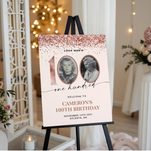 Rose Gold Confetti Photo 100th Birthday Welcome Foam Board