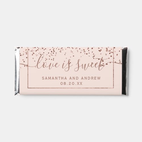 Rose gold confetti pink typography wedding hershey bar favors