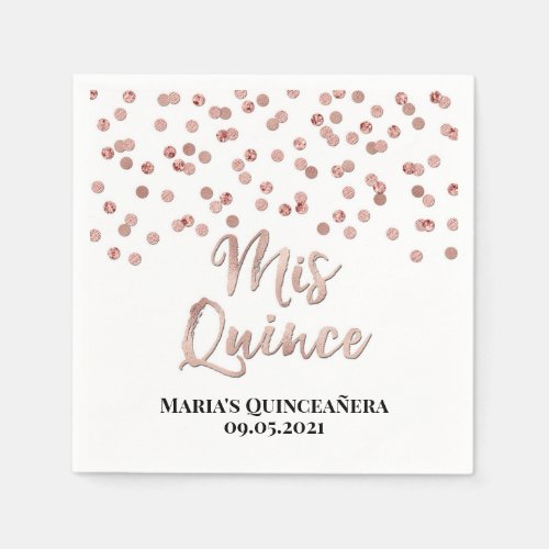 Rose Gold Confetti Quinceaera Birthday Napkins