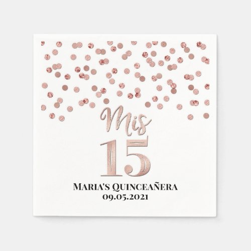 Rose Gold Confetti Quinceaera Birthday Napkins