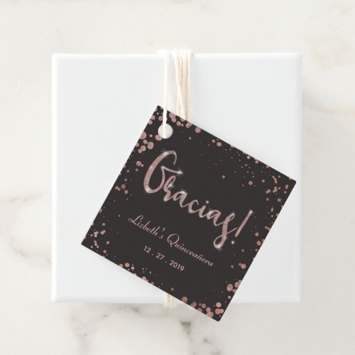 Rose gold Confetti Quinceanera Gracias  Elegant Favor Tags