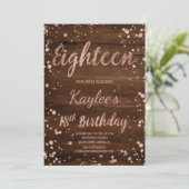 Rose gold confetti rustic wood 18th Birthday Invitation (Standing Front)