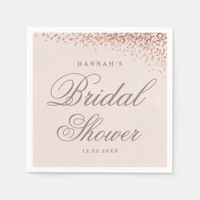 Rose Gold Confetti Script Bridal Shower  Napkins (Front)
