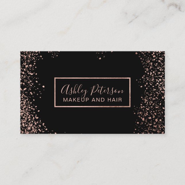 Rose gold confetti simple hair makeup typography business card (Front)