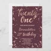 Rose gold confetti splatters burgundy 21 Birthday Invitation (Front)