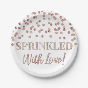 Rose Gold Confetti Sprinkled with Love Paper Plates