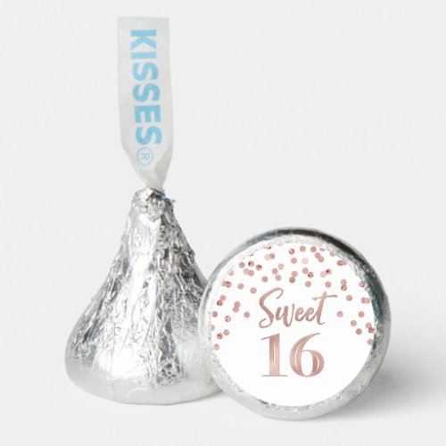 Rose Gold Confetti Sweet 16 Birthday Hersheys Kisses