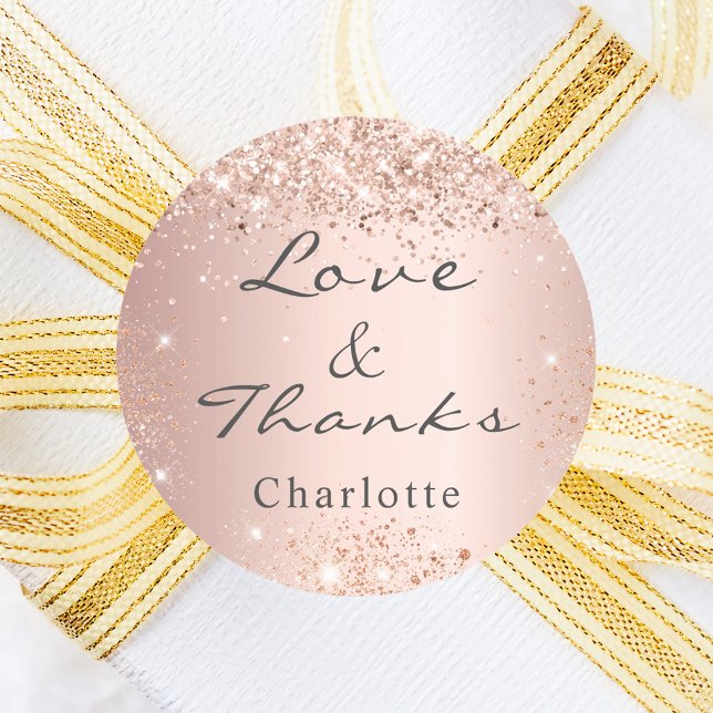 Rose gold confetti thank you classic round sticker (Creator Uploaded)