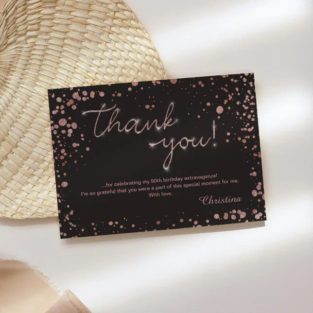 Rose gold Confetti Thank you note card | Zazzle