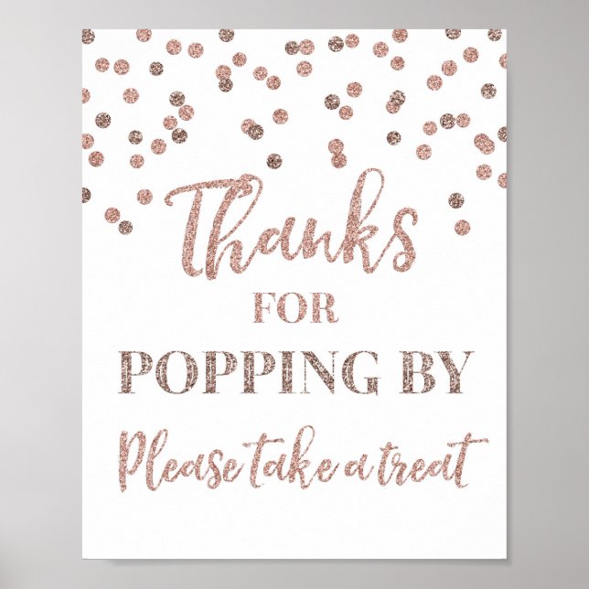 Rose Gold Confetti Thanks Popping By Sign (Front)