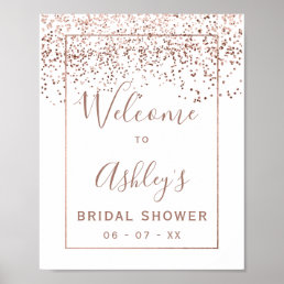 Rose gold confetti white bridal shower welcome poster