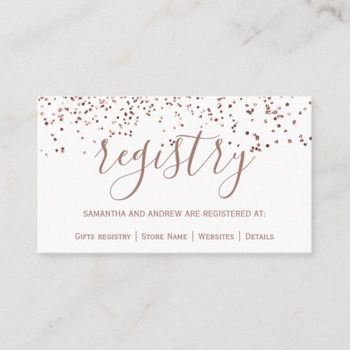 Rose gold confetti white chic wedding registry enclosure card