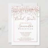 Rose gold confetti white script bridal shower invitation (Front)