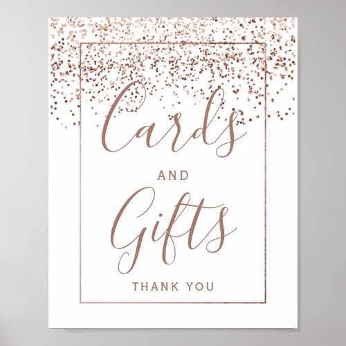 Rose gold confetti white wedding Card gifts Poster