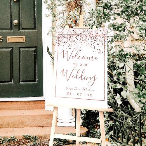 Rose gold confetti white wedding welcome foam board