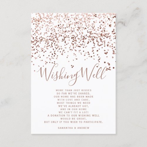Rose gold confetti white wishing well wedding enclosure card