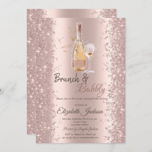 Rose Gold  Confetti Wine Glass Bridal Shower  Invitation
