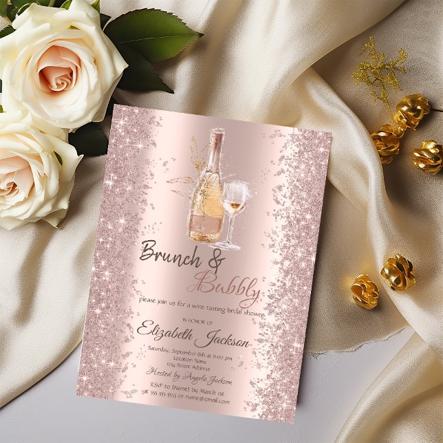 Rose Gold  Confetti Wine Glass Bridal Shower  Invitation (Creator Uploaded)
