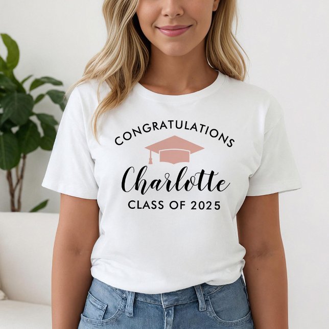 Rose Gold Congratulations Graduate Name 2026 T-Shirt (Creator Uploaded)