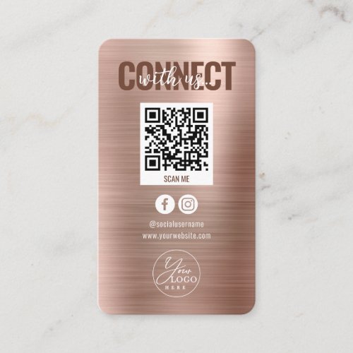 Rose Gold Connect With Us Social Media QR Code Business Card